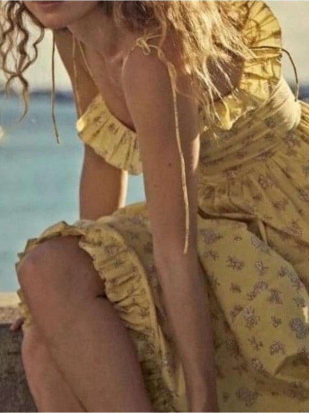 DOÊN Wendelin Yellow Floral Basque Waist Maxi Dress